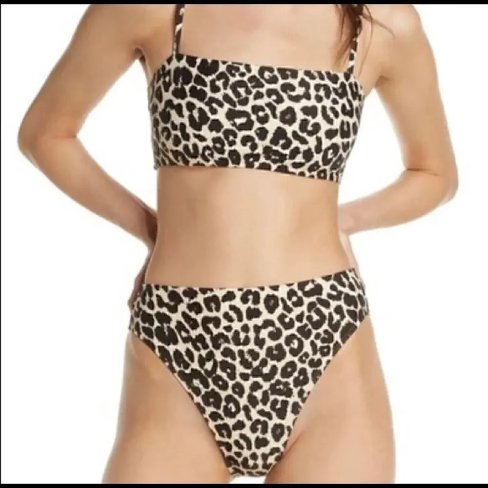 Something navy classic ribbed bandeau Ganache leopard print bikini